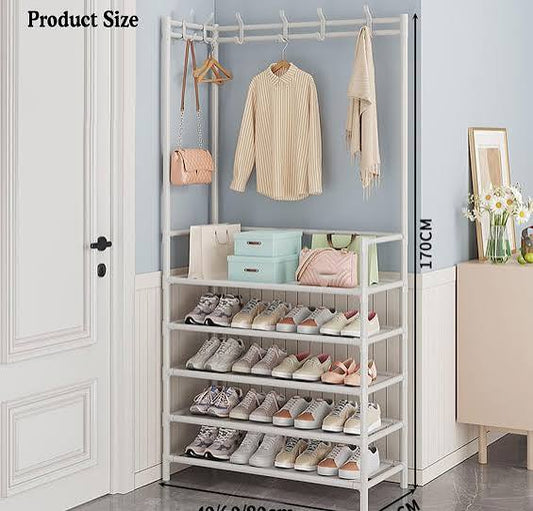 Heavy Duty Garment Rack with Shelves – Multi-Layer Clothes Hanging Stand &amp; Storage Organizer for Bedroom | Black