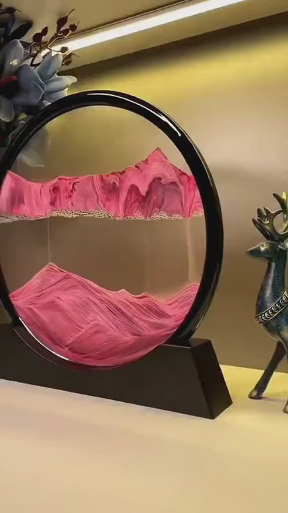Premium Moving Sand Art Frame – 3D Dynamic Flowing Sand Picture | Round Glass Relaxation Desk Decor for Home &amp; Office